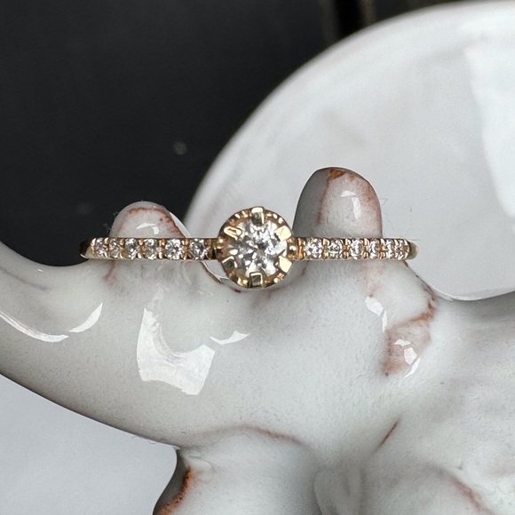 14KYG Solitaire Pave’ Diamond Ring - Picture 3 of 7